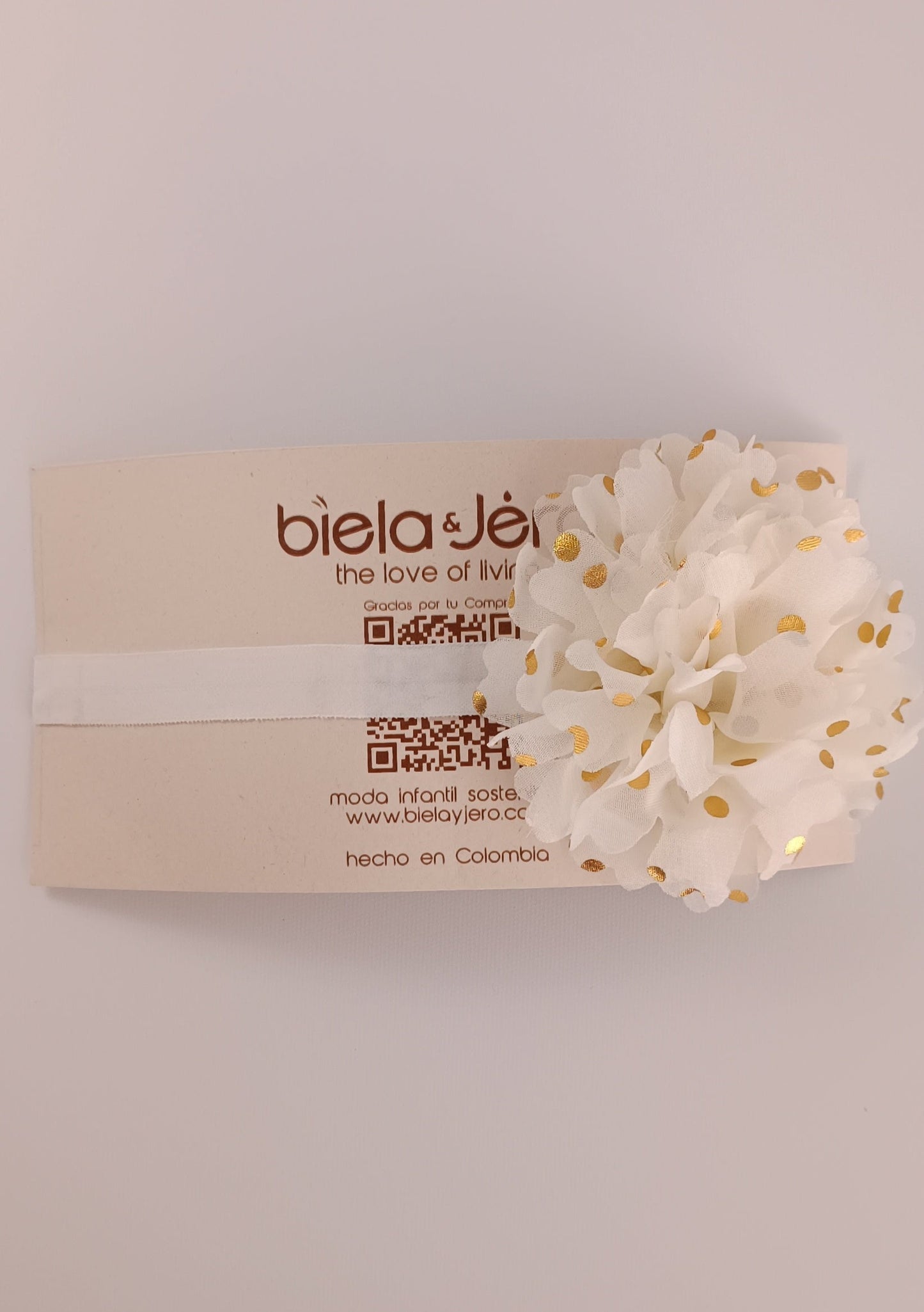 Accesorio balaca cintilla flor marfil y dorado para bebita