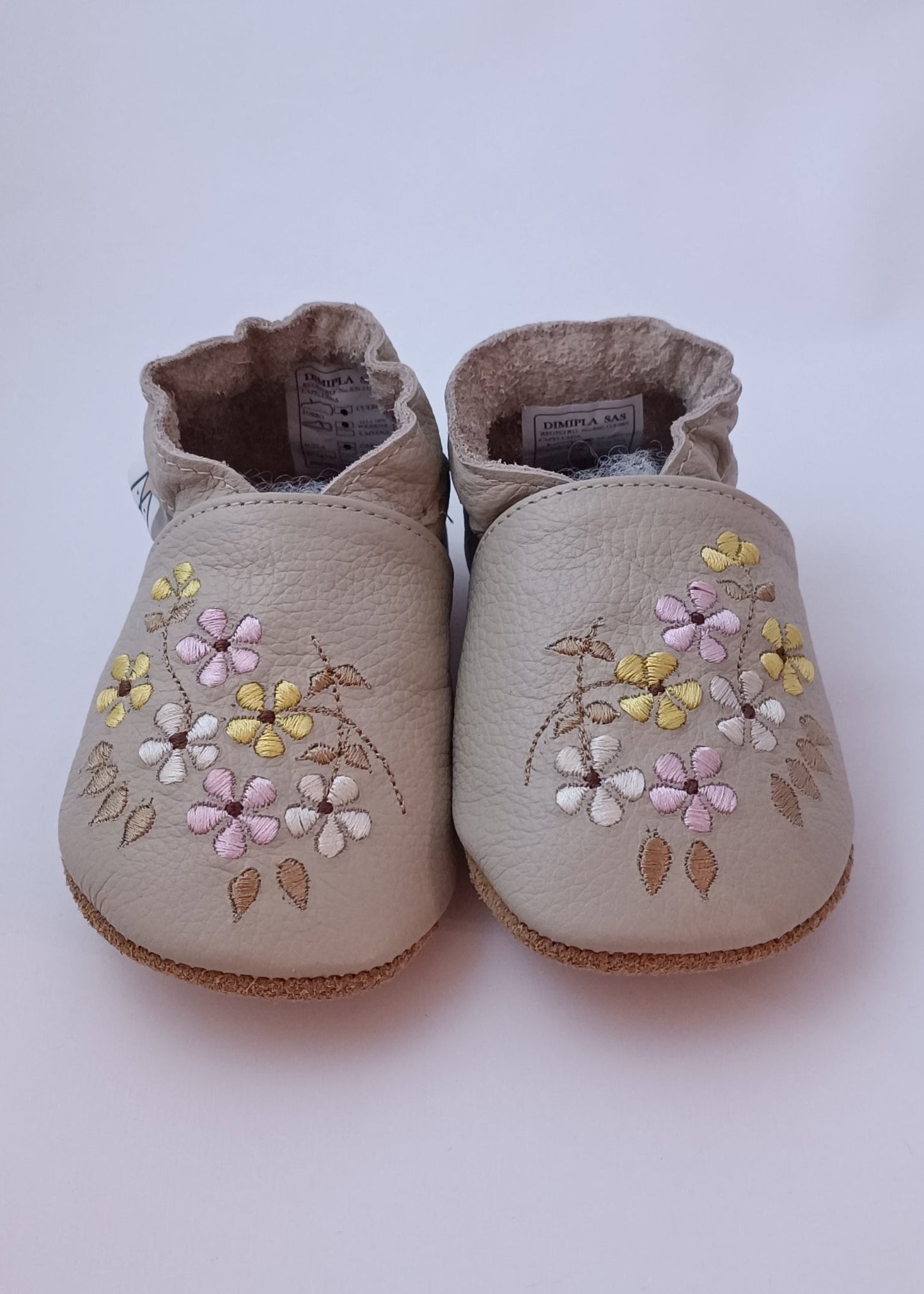 Zapatos Flores para bebita en cuero primeros pasos