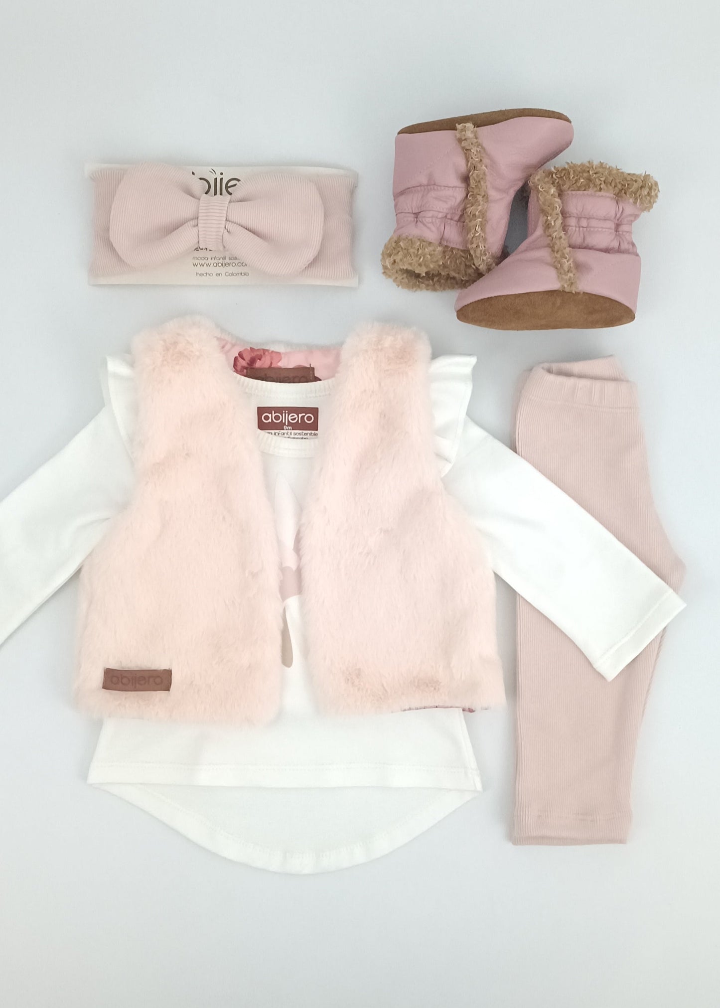 Regalo Listo! Conjunto Chaleco rosa y busito colibrí bebita