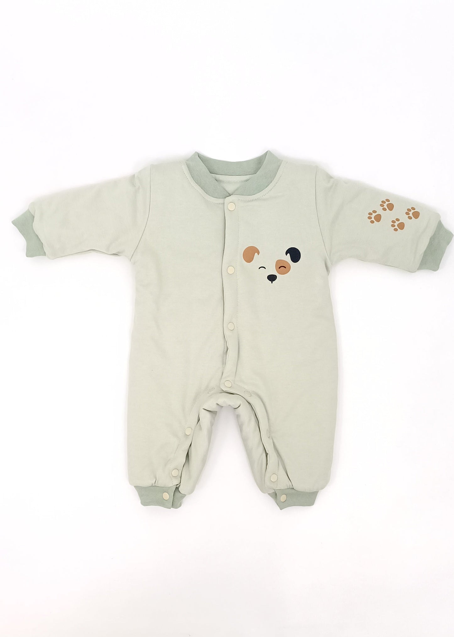 Pijama Enteriza Térmica de Algodón para bebito y bebita (unisex) – Diseño Huellitas Perrito Blanco