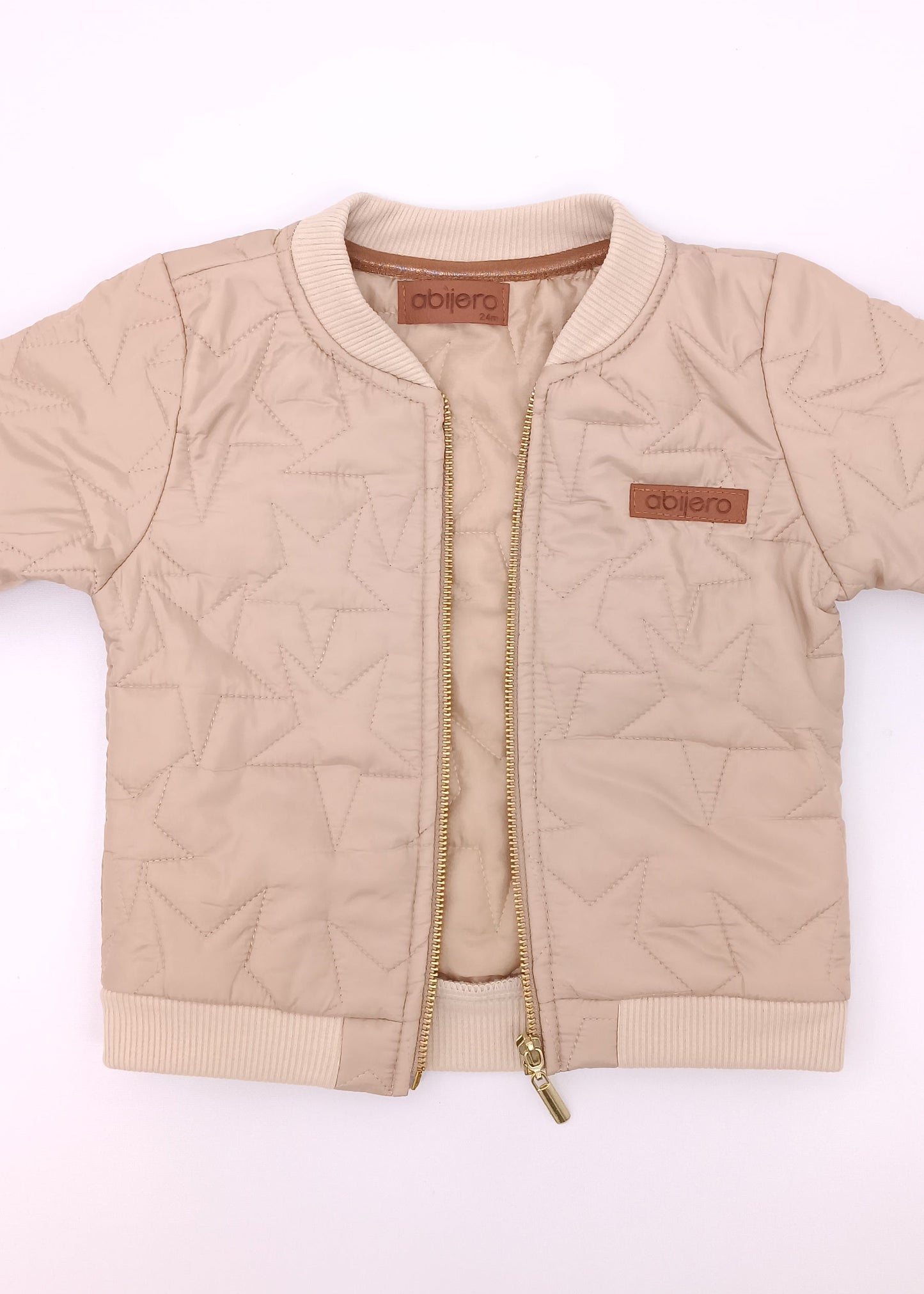 Chaqueta Bomber Acolchada Unisex (niño, niña, bebé) – Textura Estrellas Beige