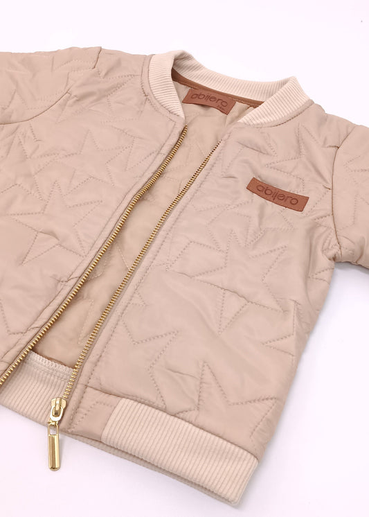 Chaqueta Bomber Acolchada Unisex (niño, niña, bebé) – Textura Estrellas Beige