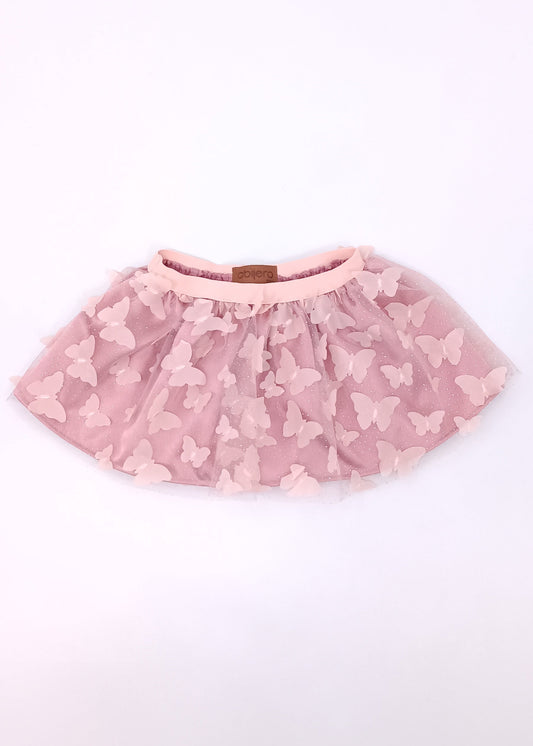 Falda Tutú en Tul Mágico con Mariposas 3D – Palo de Rosa Premium