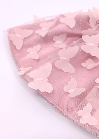 Falda Tutú en Tul Mágico con Mariposas 3D – Palo de Rosa Premium