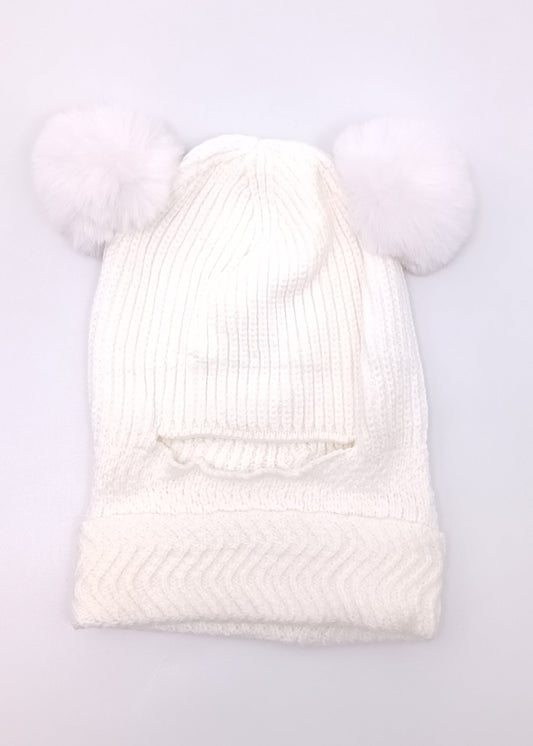 Gorrito Pasamontañas Tejido Premium con Pompones de Peluche para Bebé