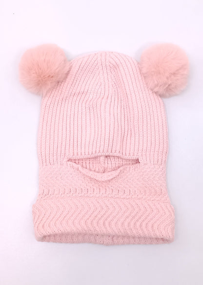 Gorrito Pasamontañas Tejido Premium con Pompones de Peluche para Bebé