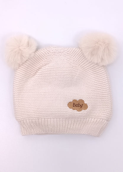 Gorrito Tejido Premium con Pompones de Peluche para Bebé
