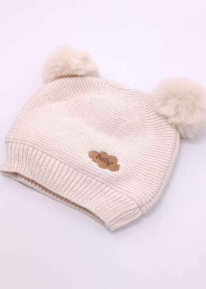 Gorrito Tejido Premium con Pompones de Peluche para Bebé