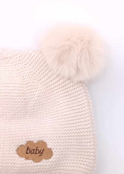 Gorrito Tejido Premium con Pompones de Peluche para Bebé