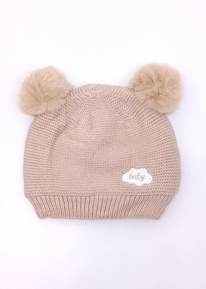 Gorrito Tejido Premium con Pompones de Peluche para Bebé