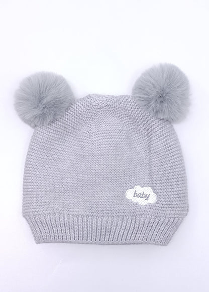 Gorrito Tejido Premium con Pompones de Peluche para Bebé