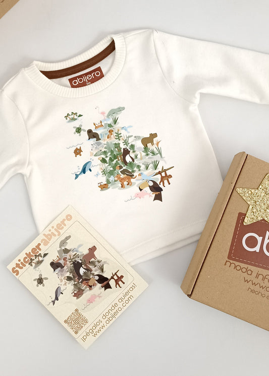 Busito estampado de biodiversidad Colombia bebe unisex