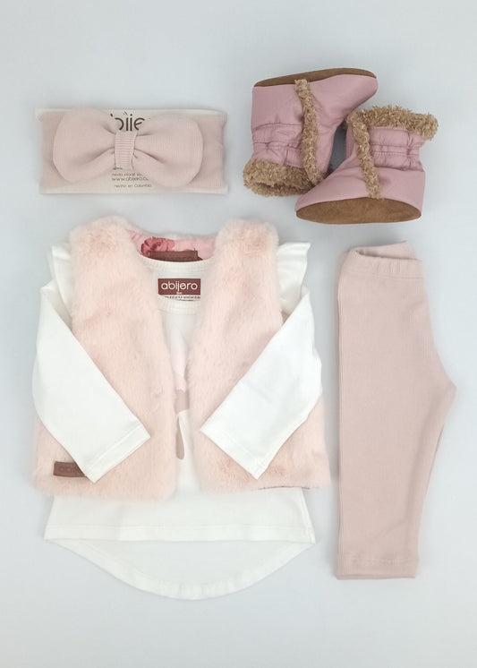 Regalo Listo! Conjunto Chaleco rosa y busito colibrí niña