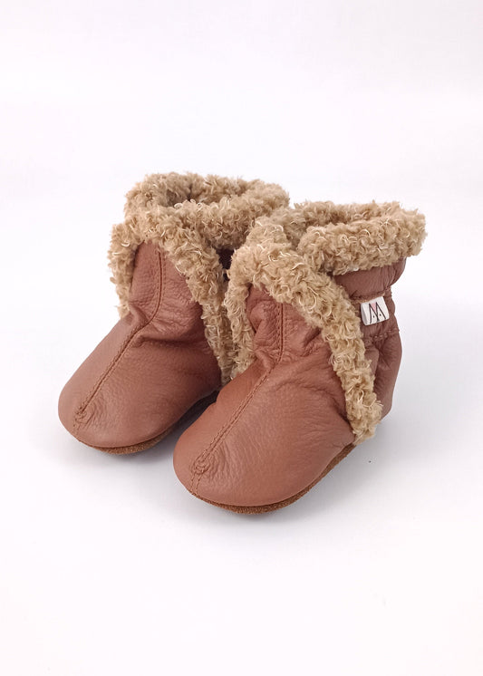 Botas unisex para bebé color miel en cuero primeros pasos