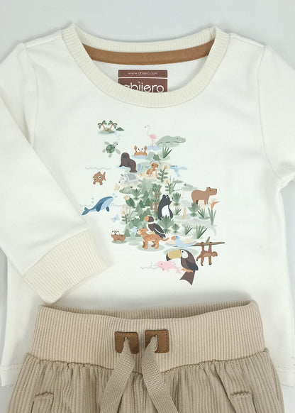 Regalo listo! Conjunto Colombia biodiversa, con jogger beige niño