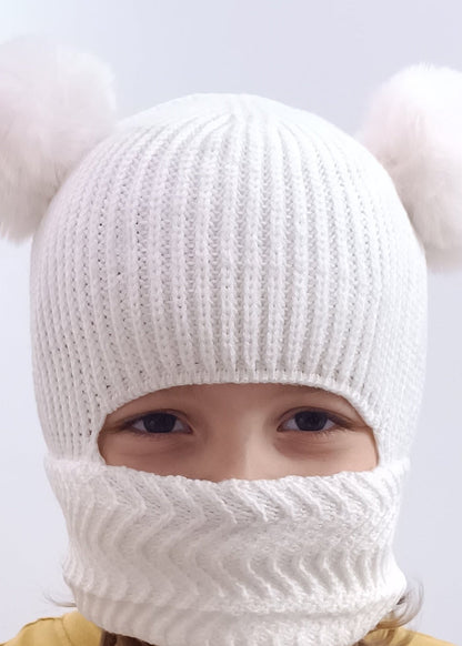 Gorrito Pasamontañas Tejido Premium con Pompones de Peluche para Bebé