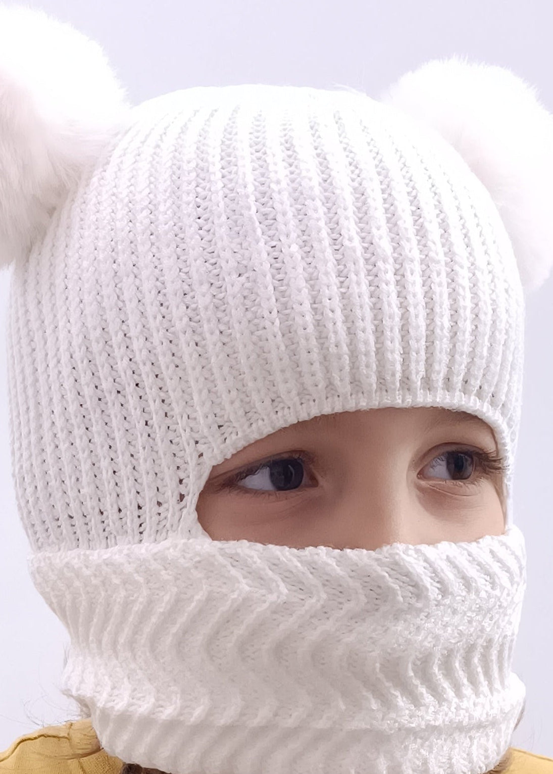 Gorrito Pasamontañas Tejido Premium con Pompones de Peluche para Bebé