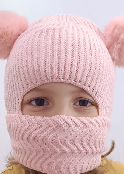 Gorrito Pasamontañas Tejido Premium con Pompones de Peluche para Bebé