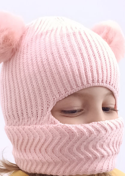 Gorrito Pasamontañas Tejido Premium con Pompones de Peluche para Bebé