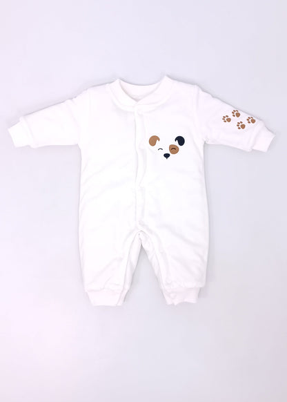Pijama Enteriza Térmica de Algodón para bebito y bebita (unisex) – Diseño Huellitas Perrito Blanco