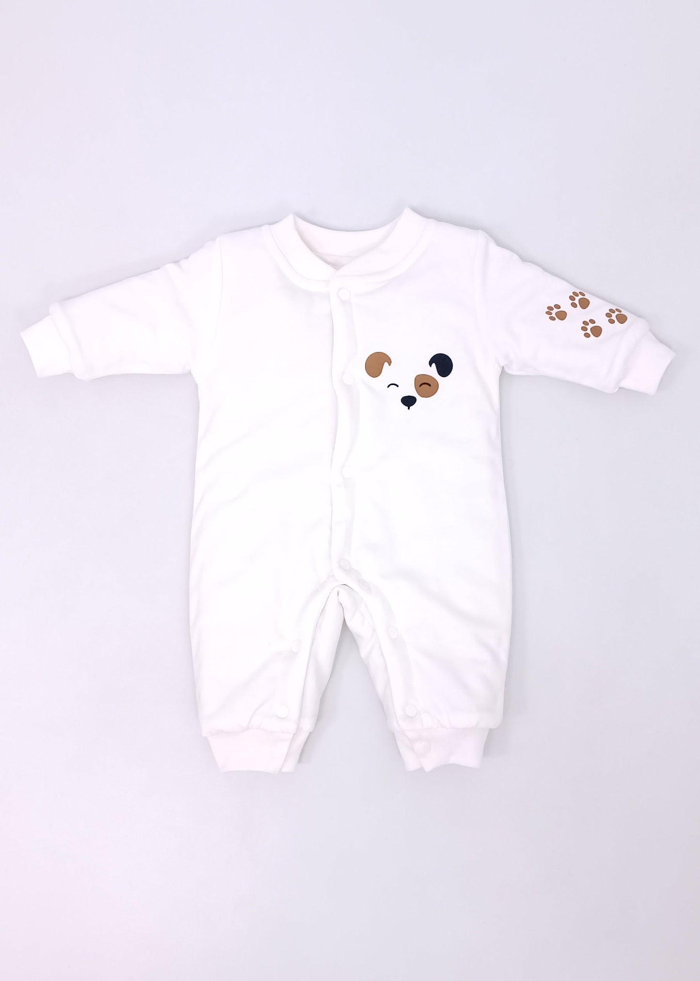 Pijama Enteriza Térmica de Algodón para bebito y bebita (unisex) – Diseño Huellitas Perrito Blanco