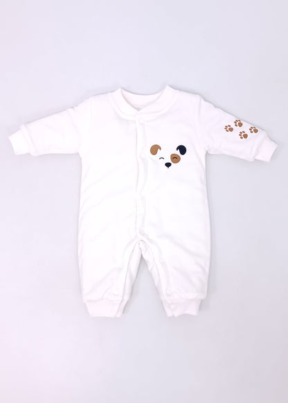 Pijama Enteriza Térmica de Algodón para bebito y bebita (unisex) – Diseño Huellitas Perrito Blanco