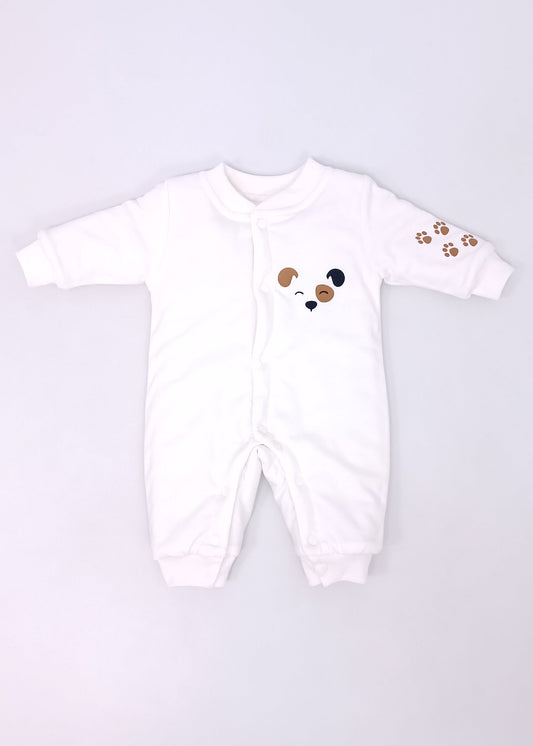 Pijama Enteriza Térmica de Algodón para bebito y bebita (unisex) – Diseño Huellitas Perrito Blanco