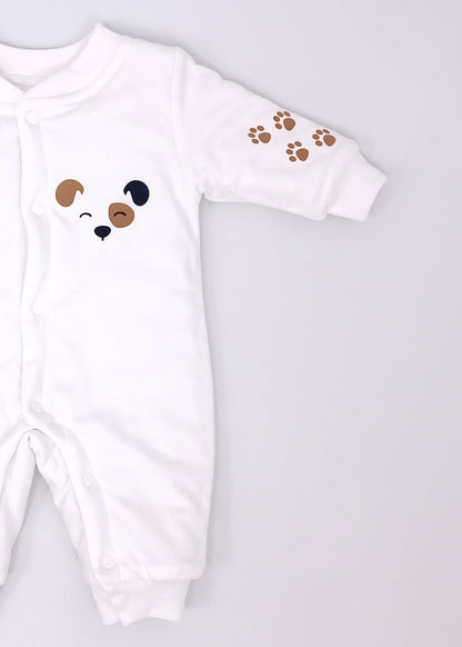 Pijama Enteriza Térmica de Algodón para bebito y bebita (unisex) – Diseño Huellitas Perrito Blanco