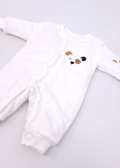 Pijama Enteriza Térmica de Algodón para bebito y bebita (unisex) – Diseño Huellitas Perrito Blanco