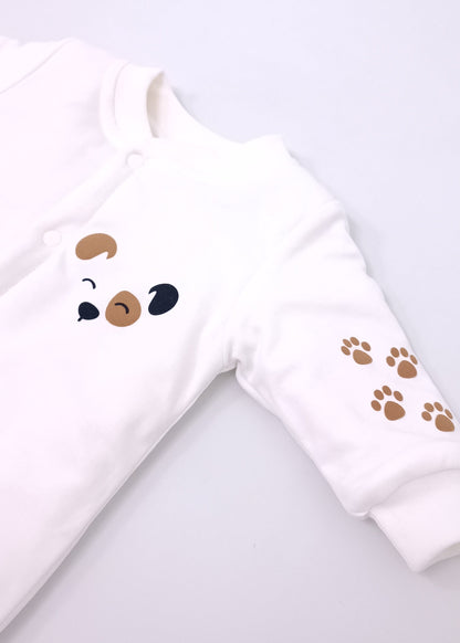 Pijama Enteriza Térmica de Algodón para bebito y bebita (unisex) – Diseño Huellitas Perrito Blanco