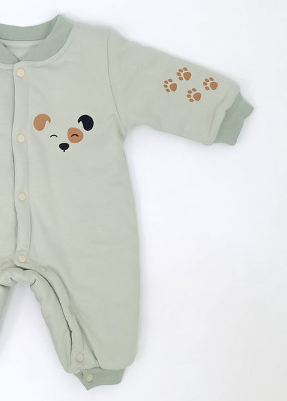 Pijama Enteriza Térmica de Algodón para bebito y bebita (unisex) – Diseño Huellitas Perrito Blanco