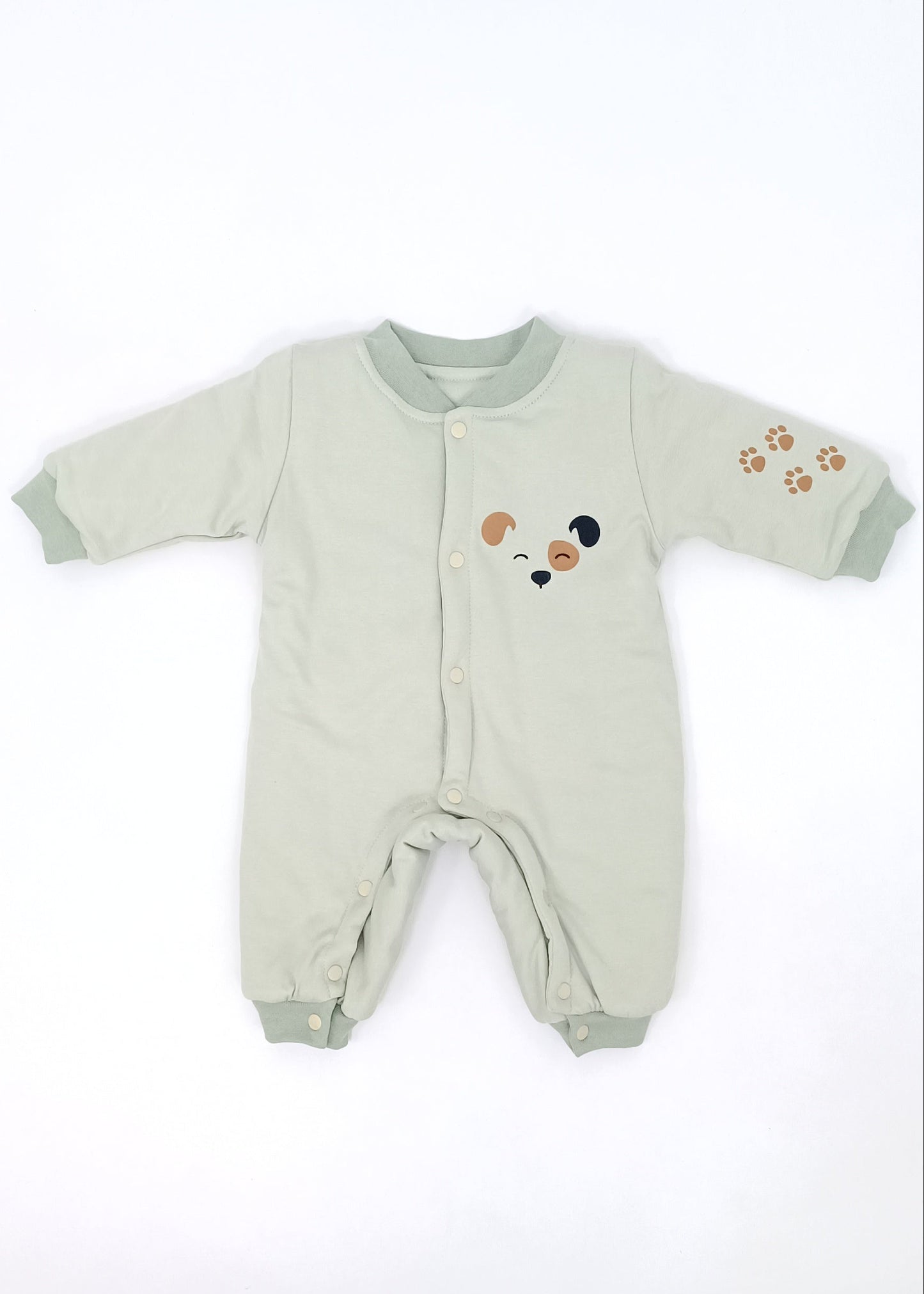 Pijama Enteriza Térmica de Algodón para bebito y bebita (unisex) – Diseño Huellitas Perrito Blanco